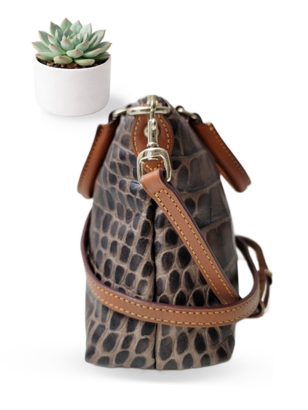 Dooney & Bourke Denison Mini Janine Satchel Brown Croc Embossed Leather Bag - Picture 5 of 9